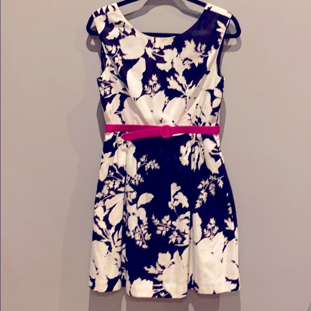 Eliza J Black and White Belted Dress